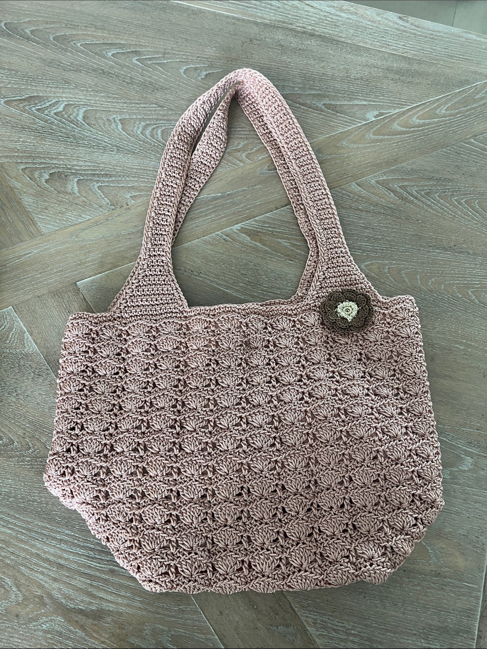 croft & barrow Blush Pink Crochet Tote with Floral Accent